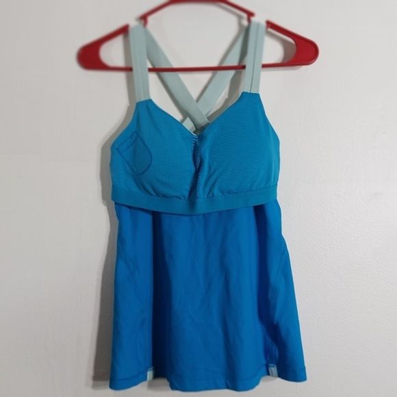 Lululemon Athletica Aqua Mint Colorblock  Crisscross Back Tank Top Size 6 - Picture 6 of 9